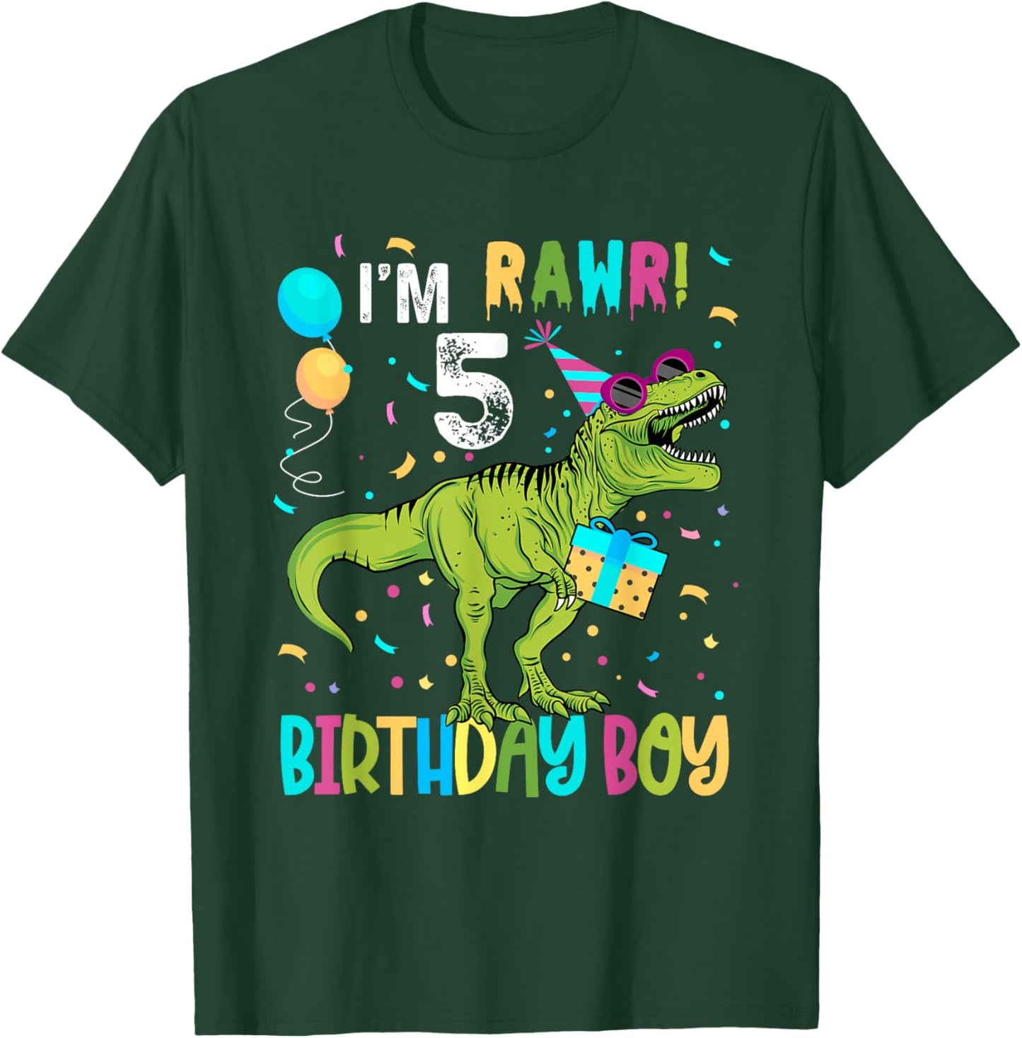 Birthday Boy 5 Years Old 5th Cute Rex Family Dinosaur Squad T-Shirt - T-Shirt | Forest