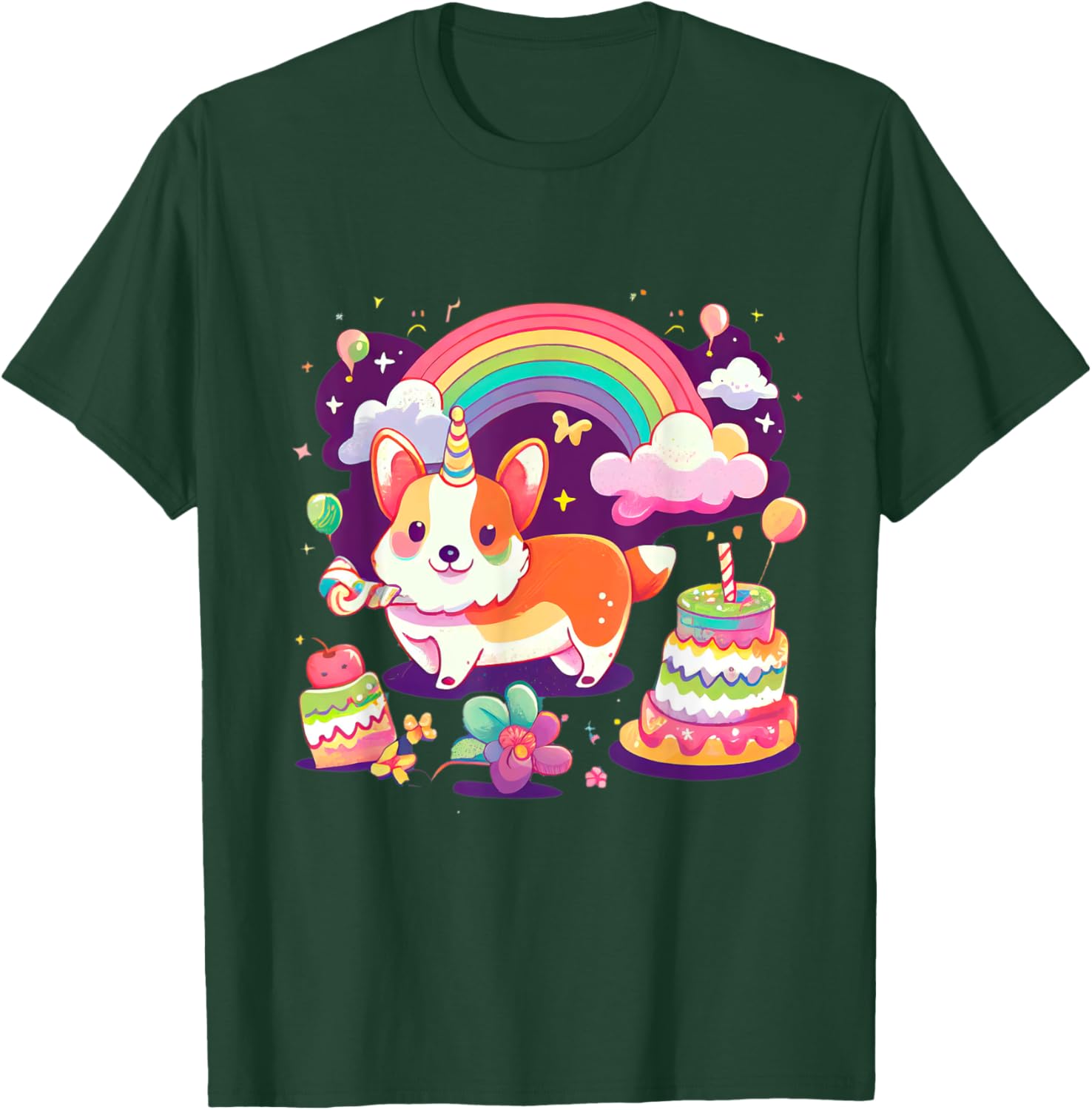 Corgi Unicorn Rainbow Cake T-Shirt - T-Shirt | Forest