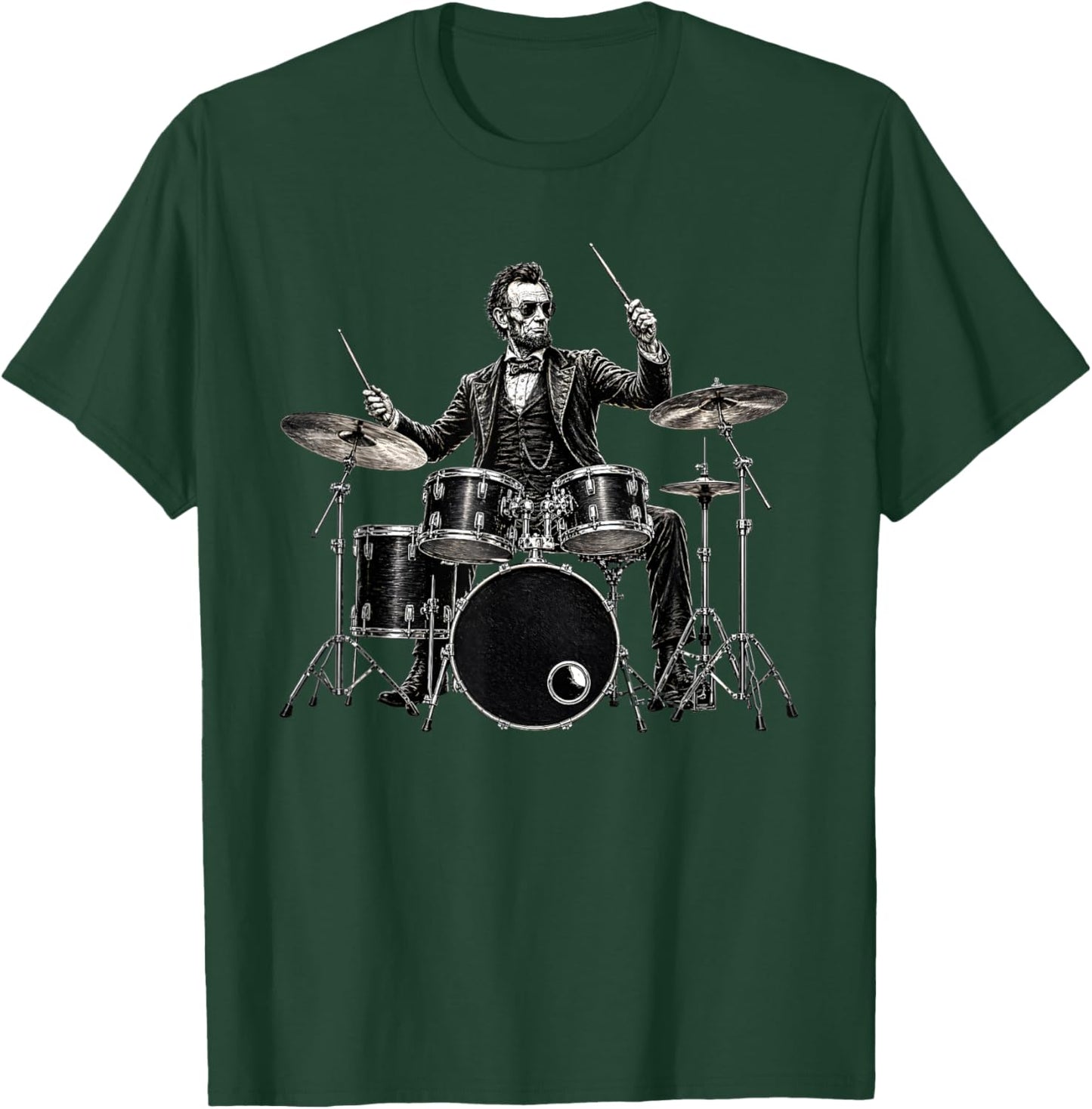 Abraham Lincoln Cool Drummer Playing Drum Set T-Shirt - T-Shirt | Forest