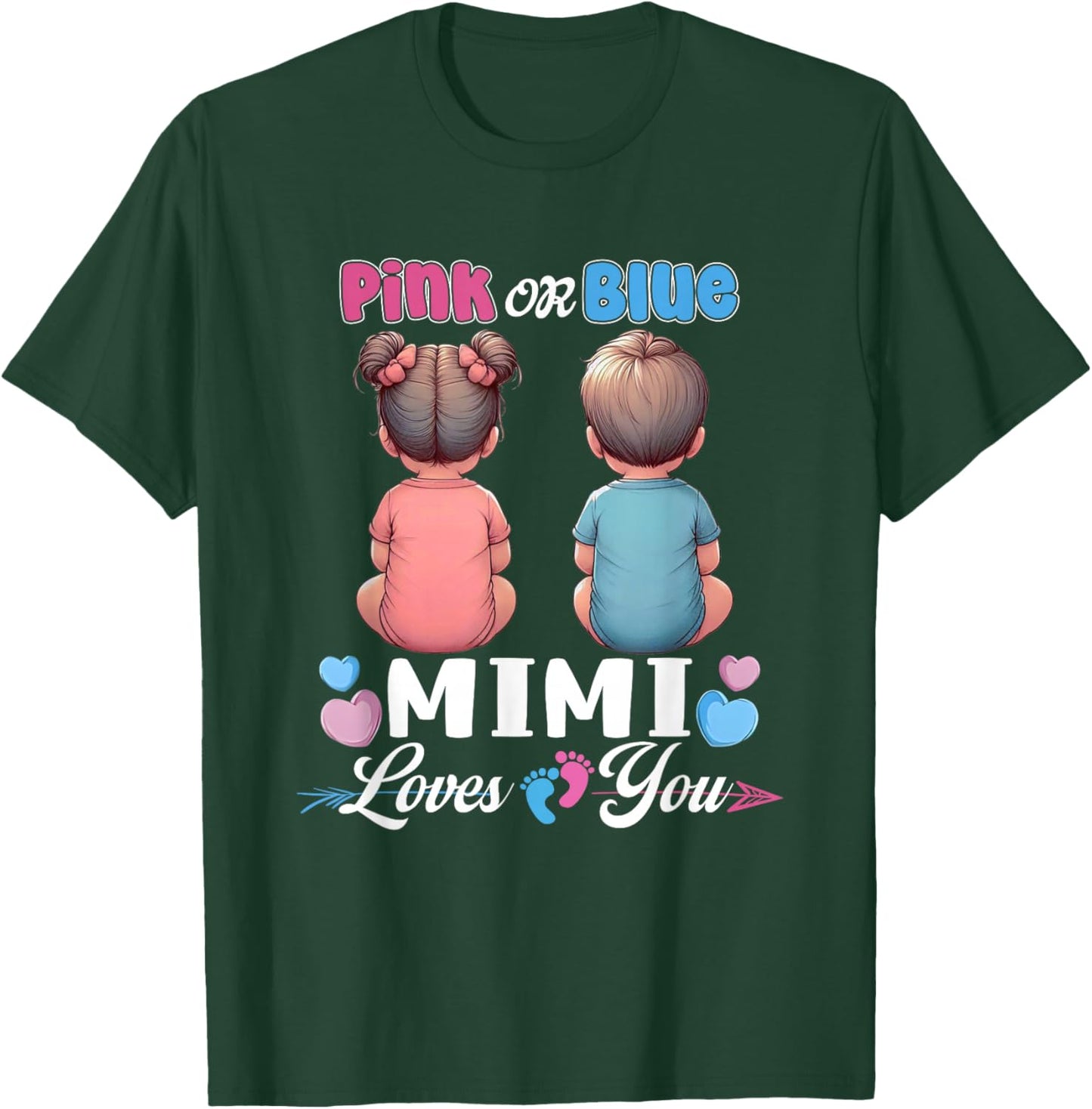 Pink Or Blue Mimi Loves You Baby Gender Reveal Party T-Shirt - T-Shirt | Forest