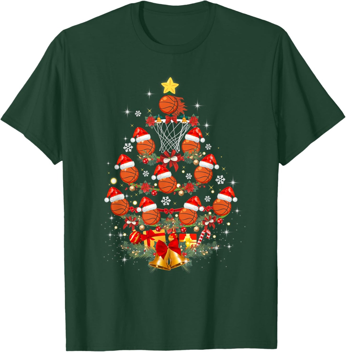 Basketball Christmas Tree Xmas Santa Sports Kids T-Shirt - T-Shirt | Forest
