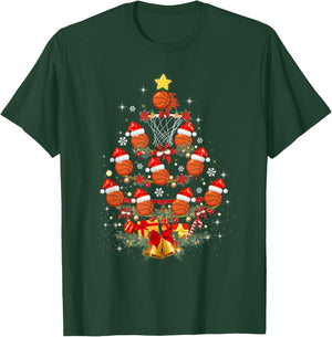 Basketball Christmas Tree Xmas Santa Sports Kids T-Shirt - T-Shirt | Forest