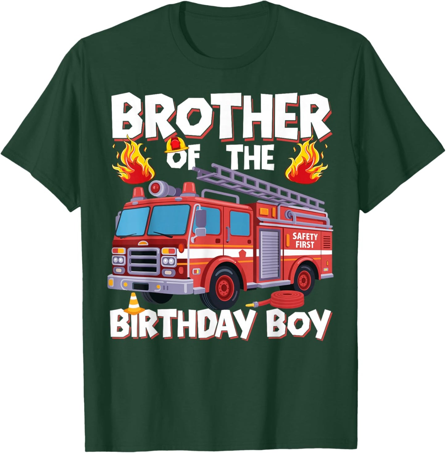 Brother of The Birthday Boy Fire Truck Firefighter Brother T-Shirt - T-Shirt | Forest