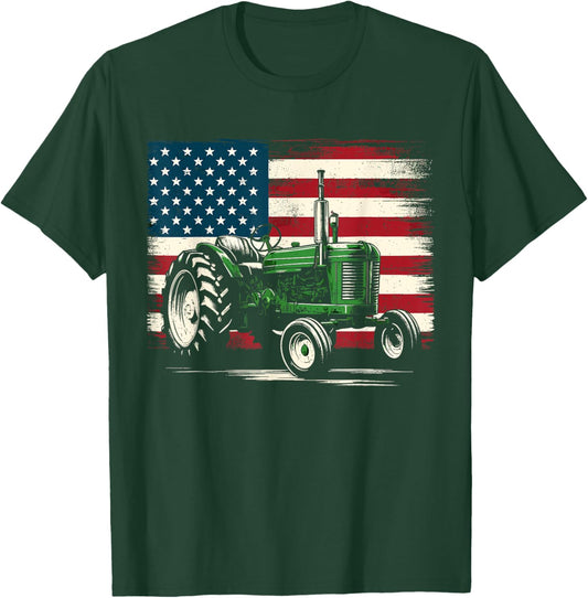 Agriculture Farm Tractor USA Flag Retro American Farm USA Kids Men T-Shirt - T-Shirt | Forest