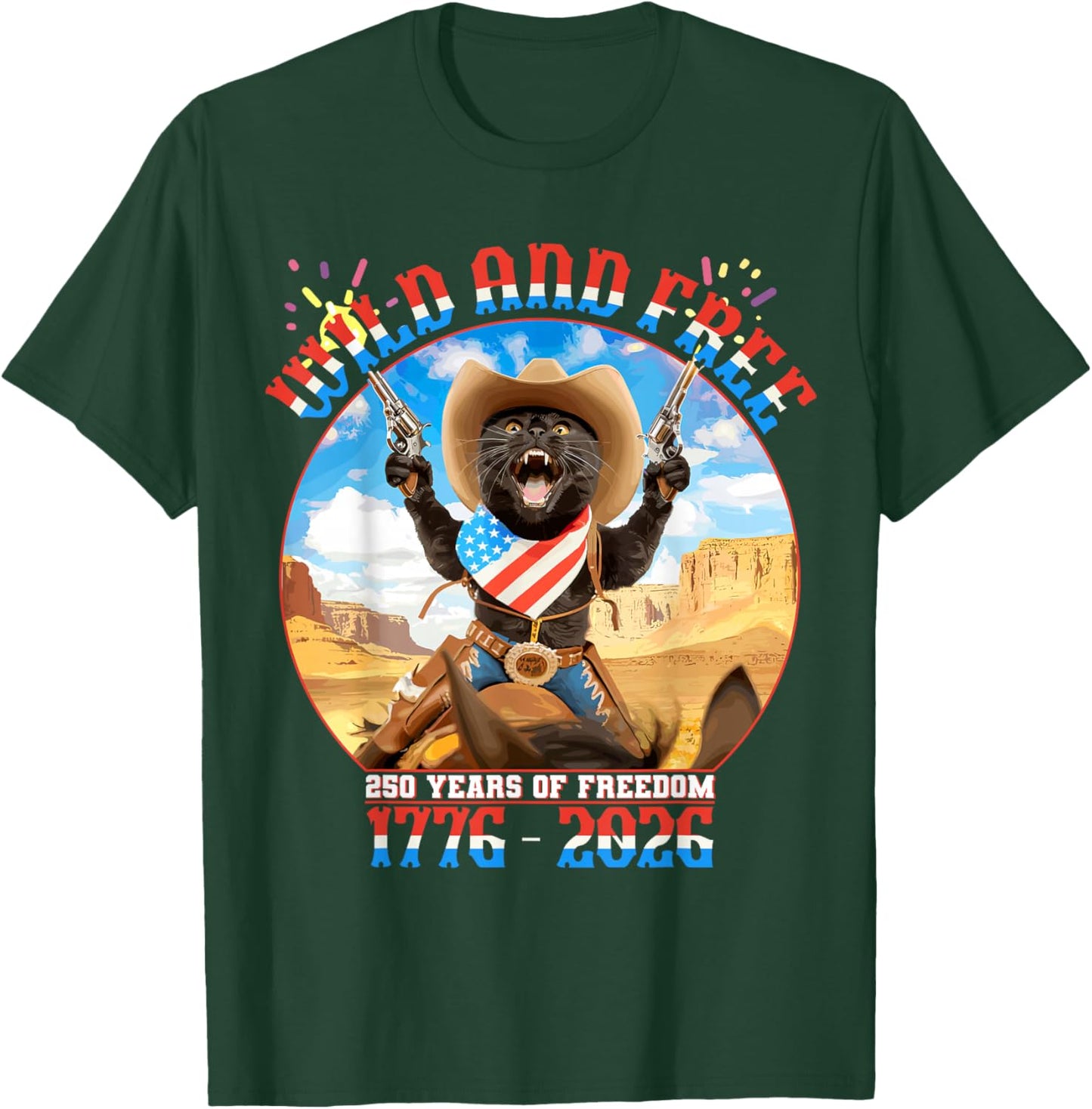 Patriotic Black Cat 250 Years of Freedom 1776 2026 T-Shirt - T-Shirt | Forest
