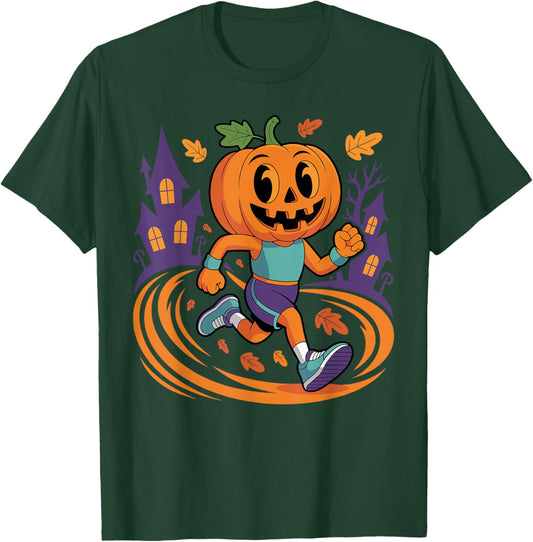 Halloween Pumpkin Running Fall Costume Funny Runner Marathon T-Shirt - T-Shirt | Forest