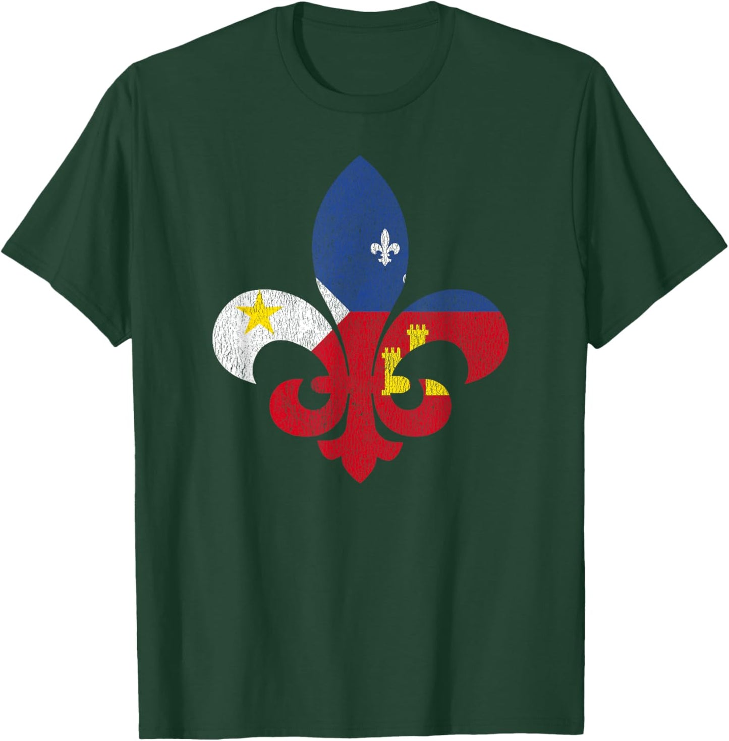Louisiana Cajun Fleur Proud Acadiana French Flag T-Shirt - T-Shirt | Forest