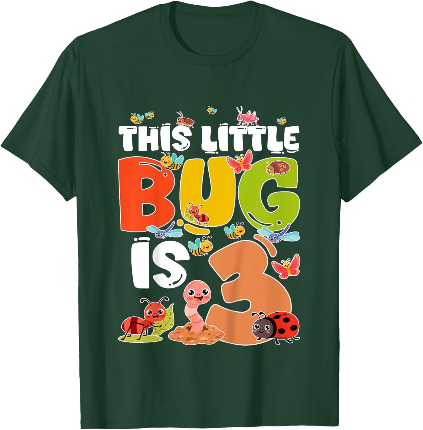 Kids 3rd Bug Birthday Three Year Old Bugs Birthday Insects T-Shirt - T-Shirt | Forest