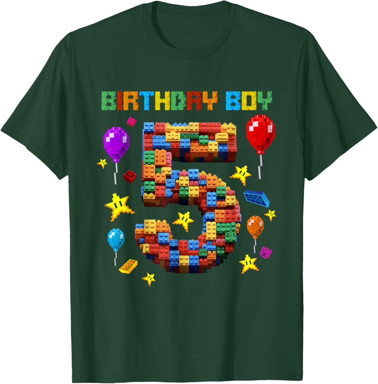 5 Year Old Blocks Building Master Builder 5th Birthday Boy T-Shirt - T-Shirt | Forest