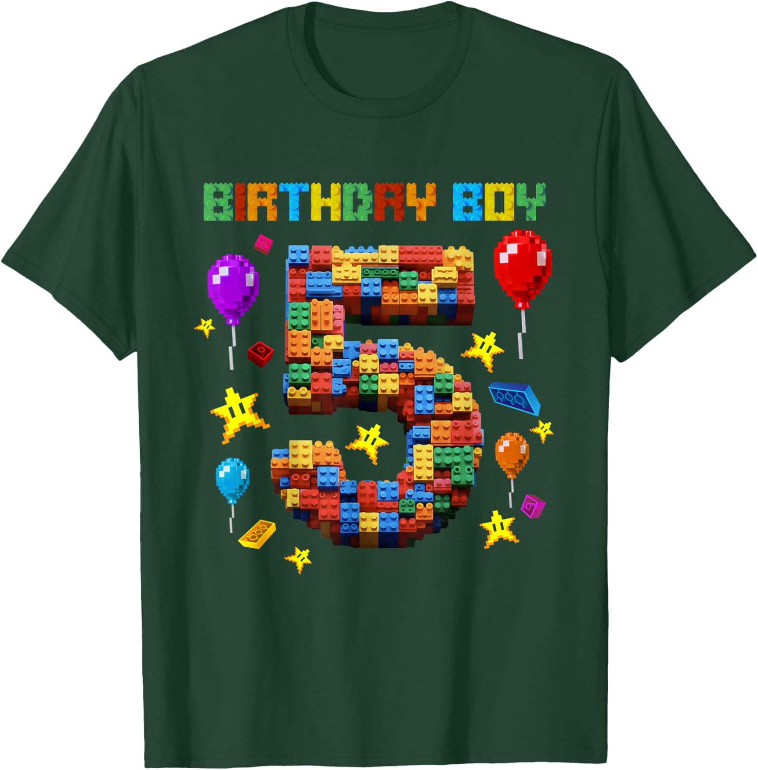 5 Year Old Blocks Building Master Builder 5th Birthday Boy T-Shirt - T-Shirt | Forest