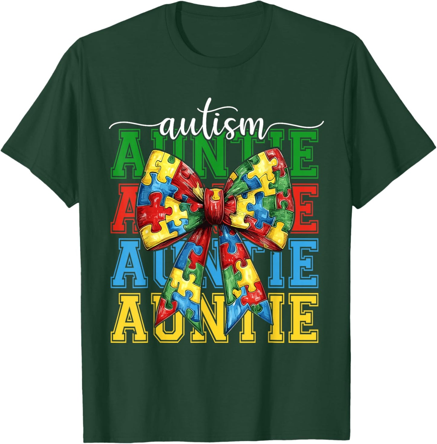 Autism Auntie Puzzle Coquette Bow Autism Awareness Aunt T-Shirt - T-Shirt | Forest