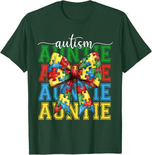 Autism Auntie Puzzle Coquette Bow Autism Awareness Aunt T-Shirt - T-Shirt | Forest