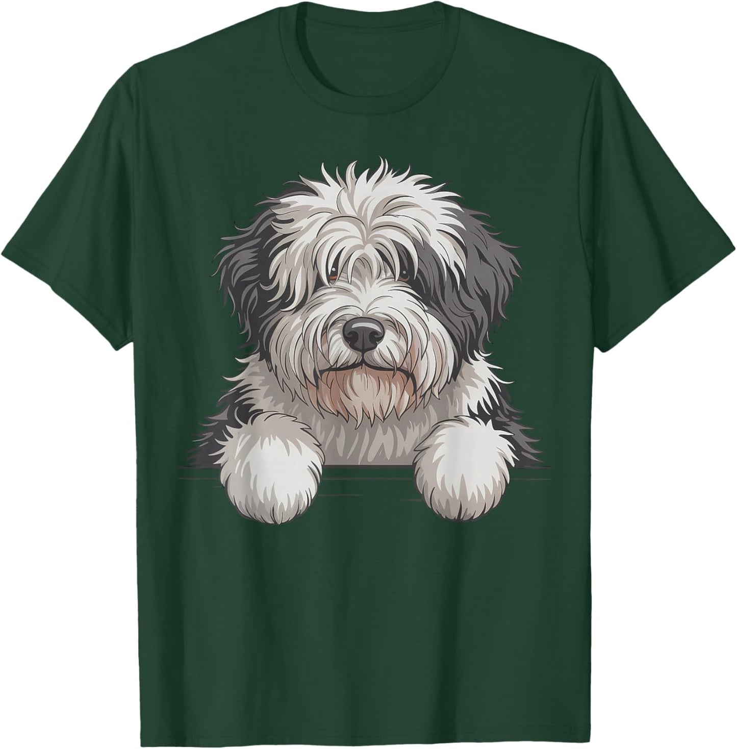 Old English Sheepdog Cute Peeking Bobtail Dog Lover T-Shirt - T-Shirt | Forest