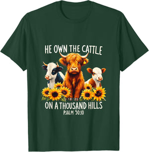 Bible Highland Cow He Own The Cattle On A Thousand Hills T-Shirt - T-Shirt | Forest