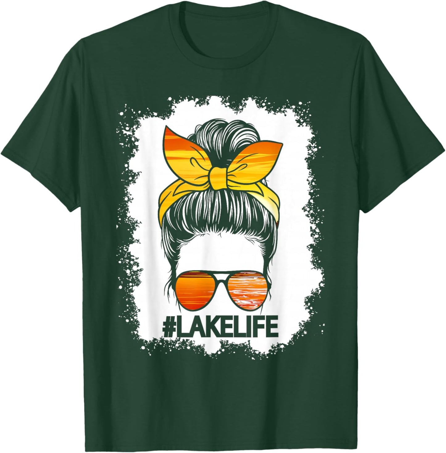Lake Life Messy Bun Hair Girl Retro Lake Summer T-Shirt - T-Shirt | Forest