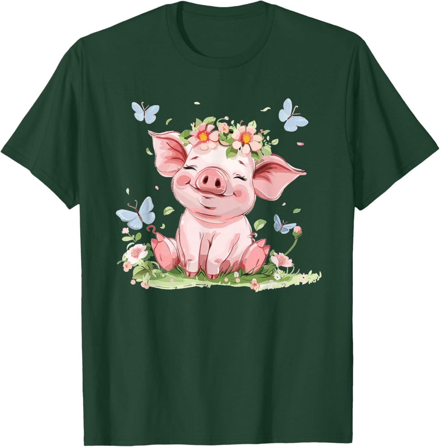 Cute Pig with Flowers I Kids Pig T-Shirt - T-Shirt | Forest