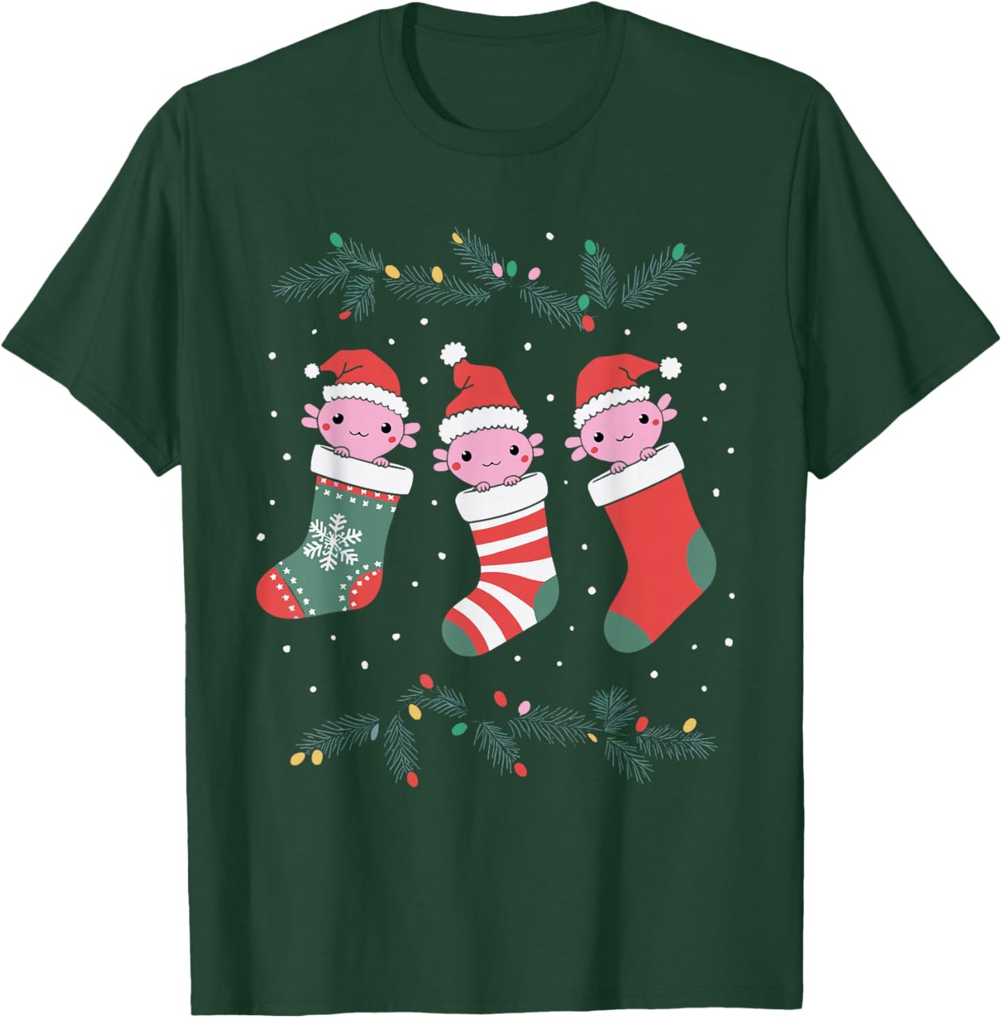 Adults -Kids Axolotl Christmas Black Small T-Shirt - T-Shirt | Forest
