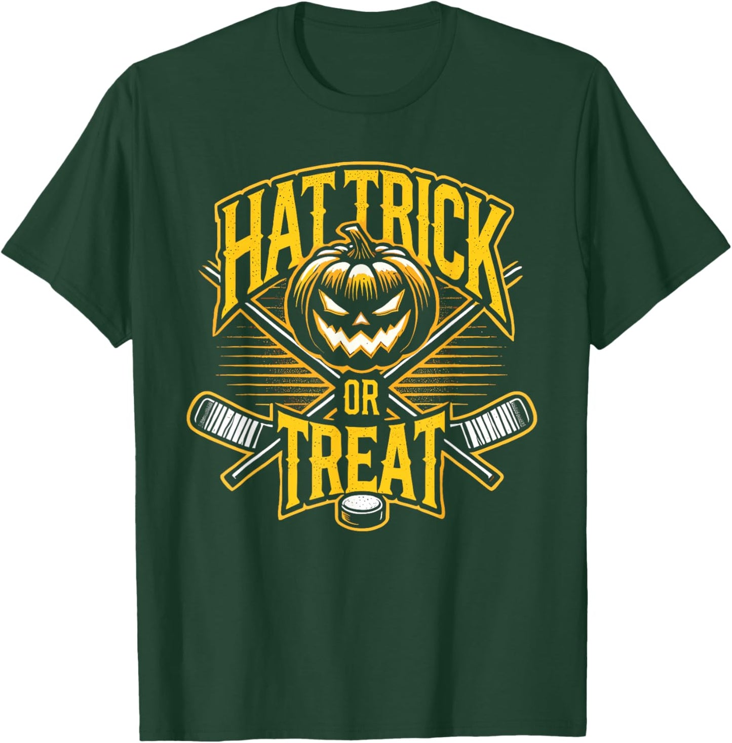 Hat Trick Or Treat Ice Hockey Halloween Fun T-Shirt - T-Shirt | Forest