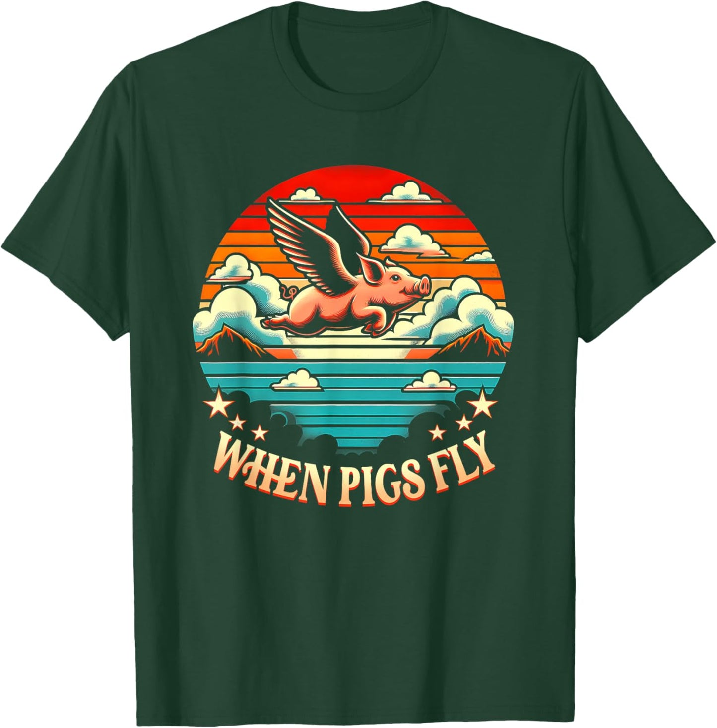 Vintage Sunset When Pig Fly 1600s Funny Saying Humorous T-Shirt - T-Shirt | Forest