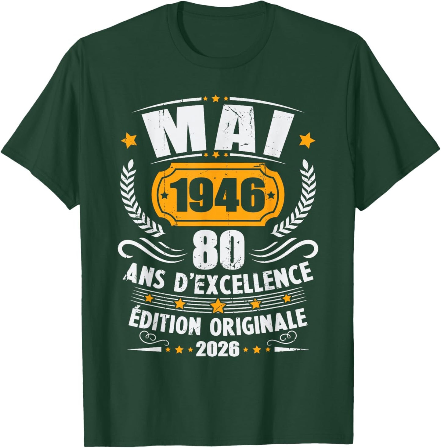 Vintage Mai 1946 Cadeau Anniversaire 80 Ans Hommes Femmes T-Shirt - T-Shirt | Forest