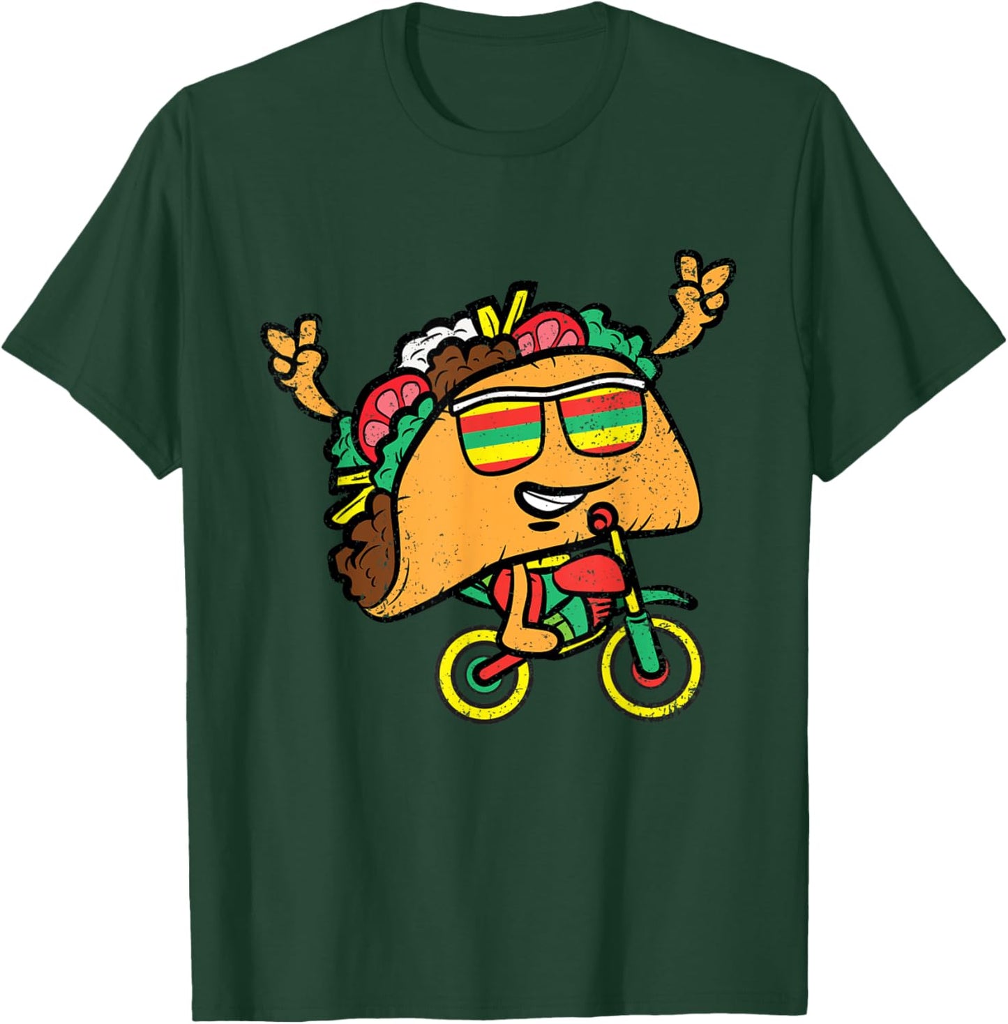 Taco Riding Bicycle Cinco De Mayo Mexican Fiesta Bike T-Shirt - T-Shirt | Forest