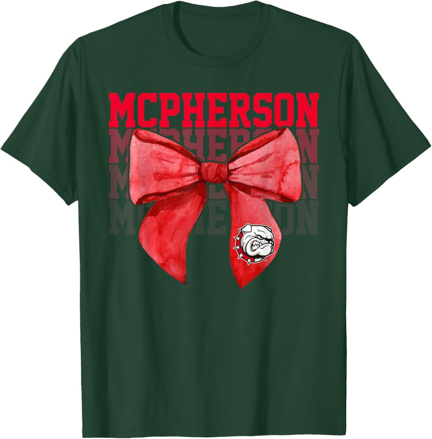 McPherson College Bow Vintage Athletics Girls Women T-Shirt - T-Shirt | Forest