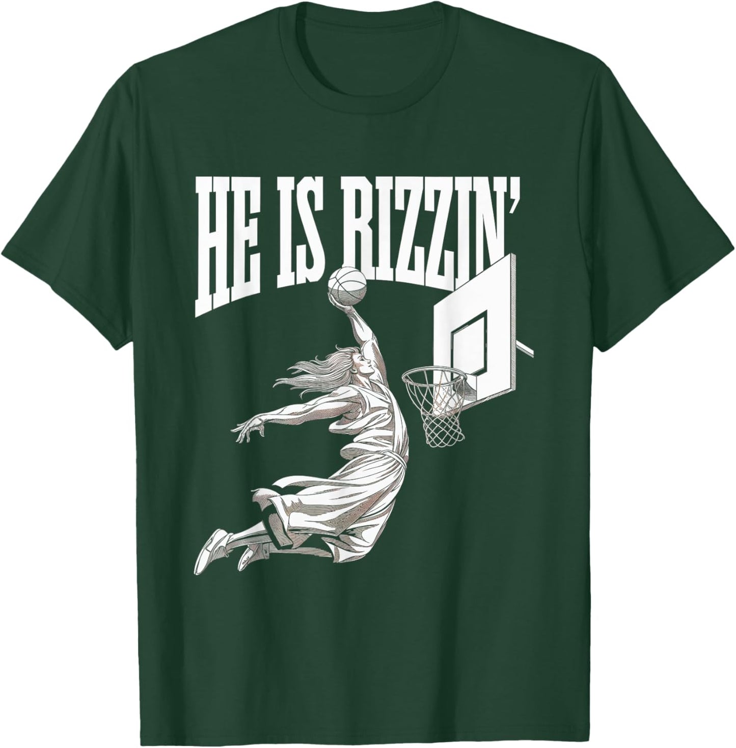 He Is Rizzin Basketball Jesus Dunk Memes Humor T-Shirt - T-Shirt | Forest