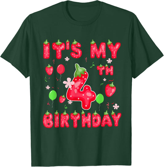It's My 4th Birthday Girl 4 Years Old Sweet Strawberry T-Shirt - T-Shirt | Forest