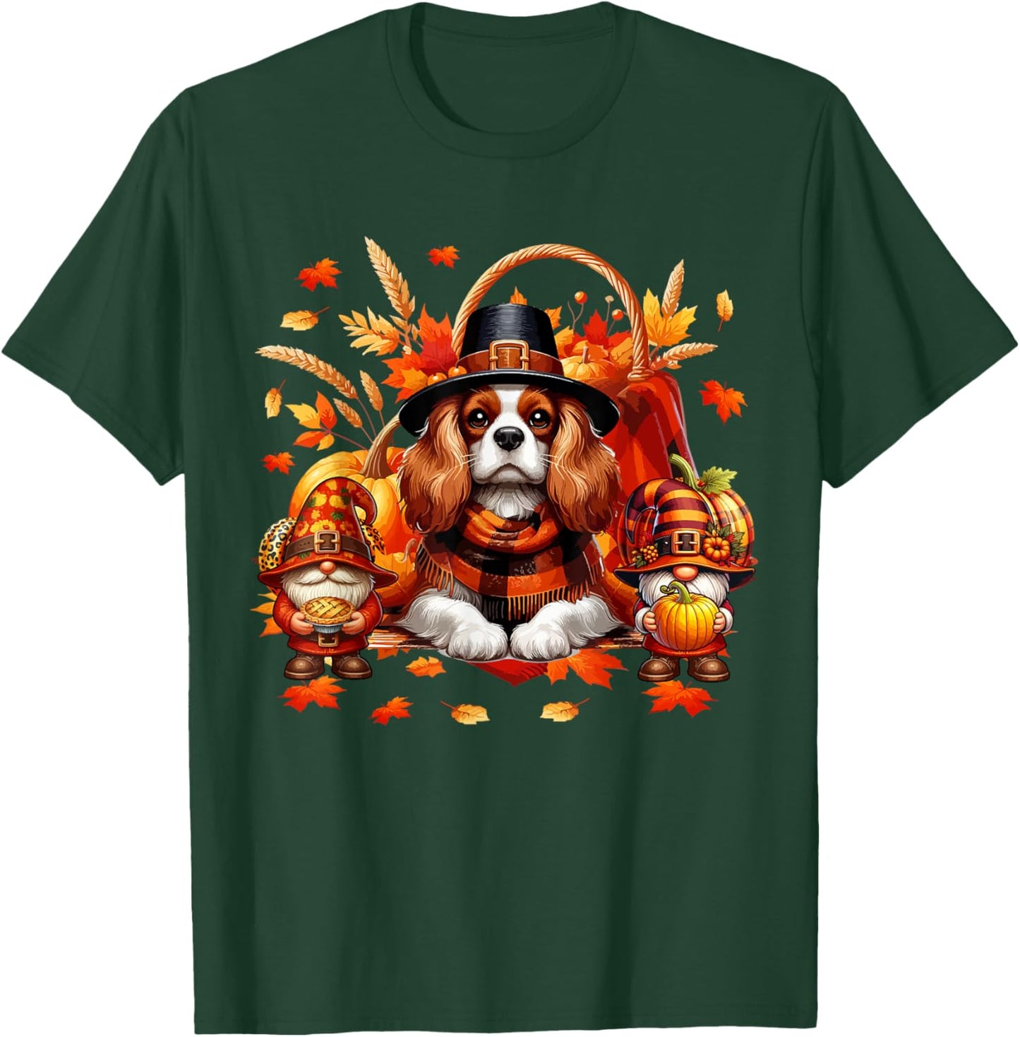 Thanksgiving Cavalier King Charles Spaniel With Gnomes Fall T-Shirt - T-Shirt | Forest