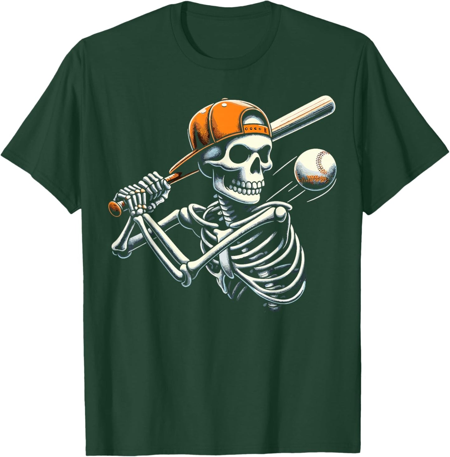 Halloween Boys Batting Skeleton Baseball T-Shirt - T-Shirt | Forest