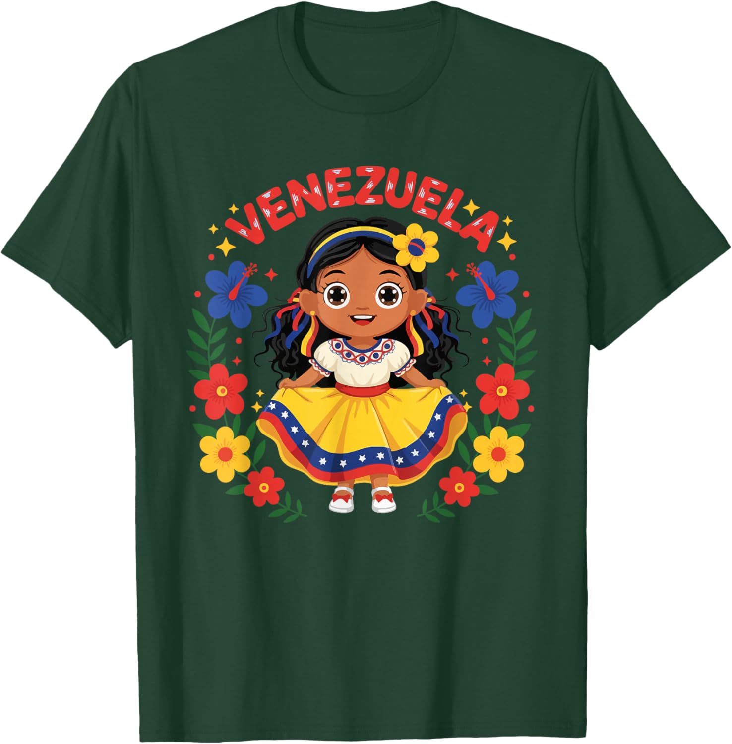 Venezuela Venezuelan Girl Traditional Dress Flowers T-Shirt - T-Shirt | Forest