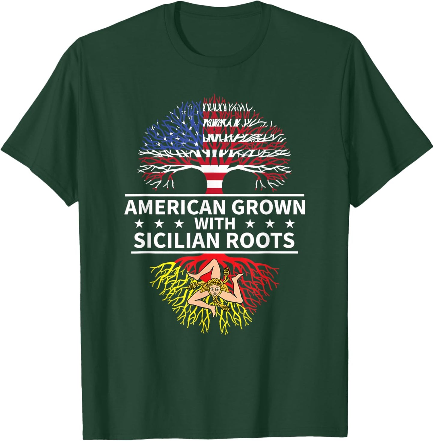 American Grown With Sicilian Roots Sicily T-Shirt - T-Shirt | Forest
