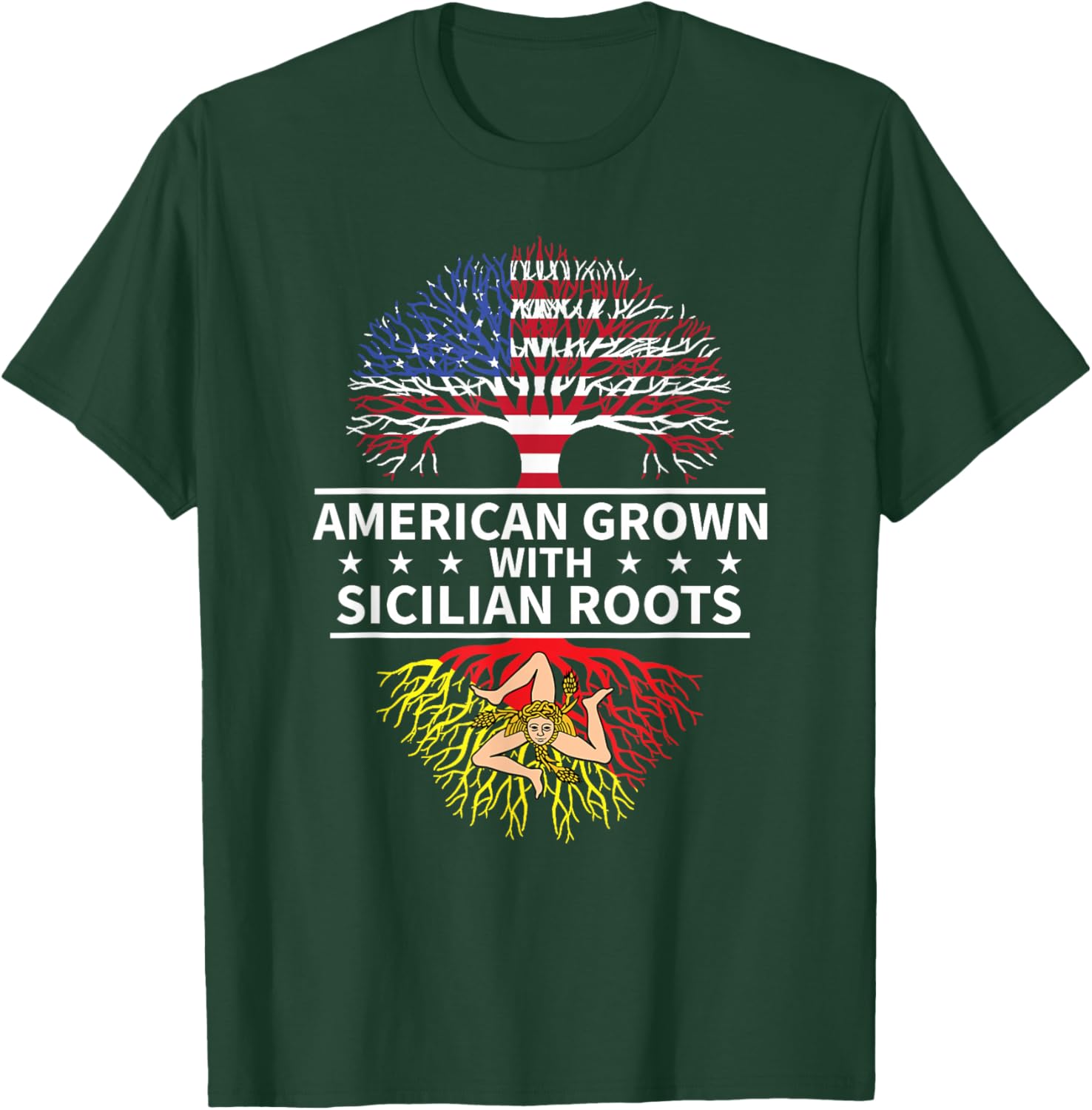 American Grown With Sicilian Roots Sicily T-Shirt - T-Shirt | Forest