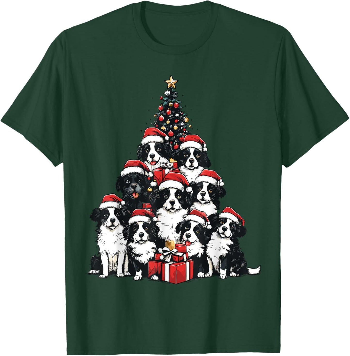 Border Collie Santa Christmas Tree Xmas Dog Lover Pajama T-Shirt - T-Shirt | Forest