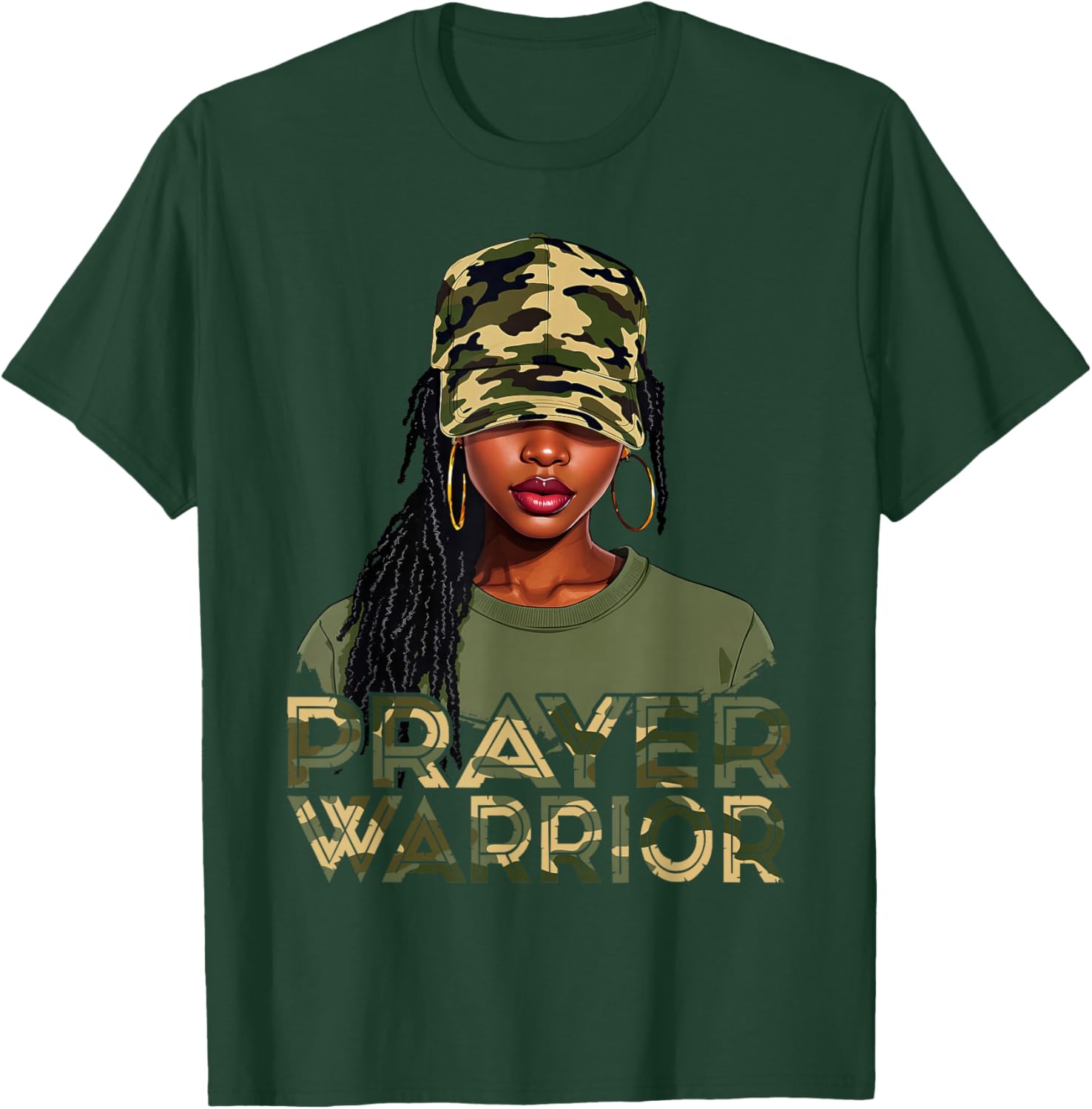 Camo Hat Prayer Warrior God Jesus Christian Black Girl Women T-Shirt - T-Shirt | Forest