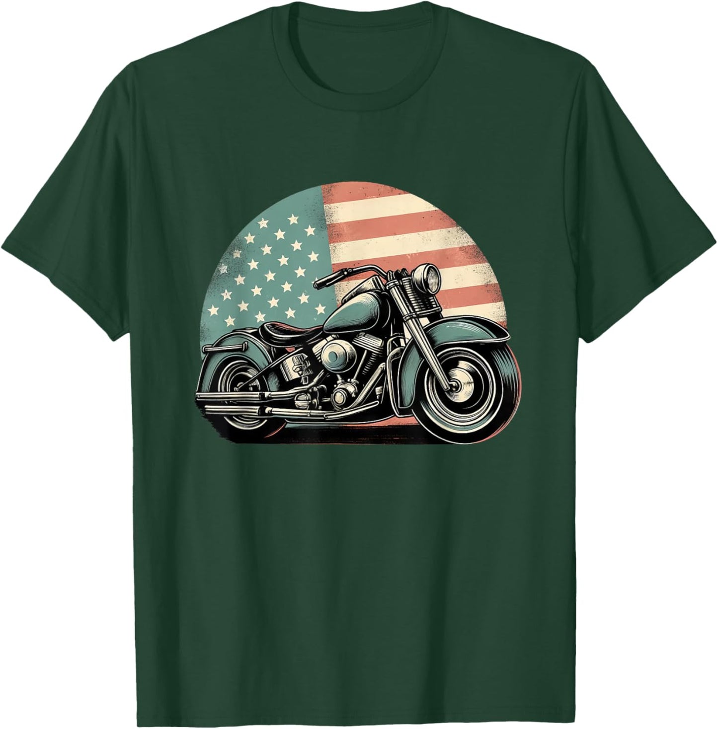 Motorcycle US American Flag Biker Motorbike Patriotic Kids Men T-Shirt - T-Shirt | Forest