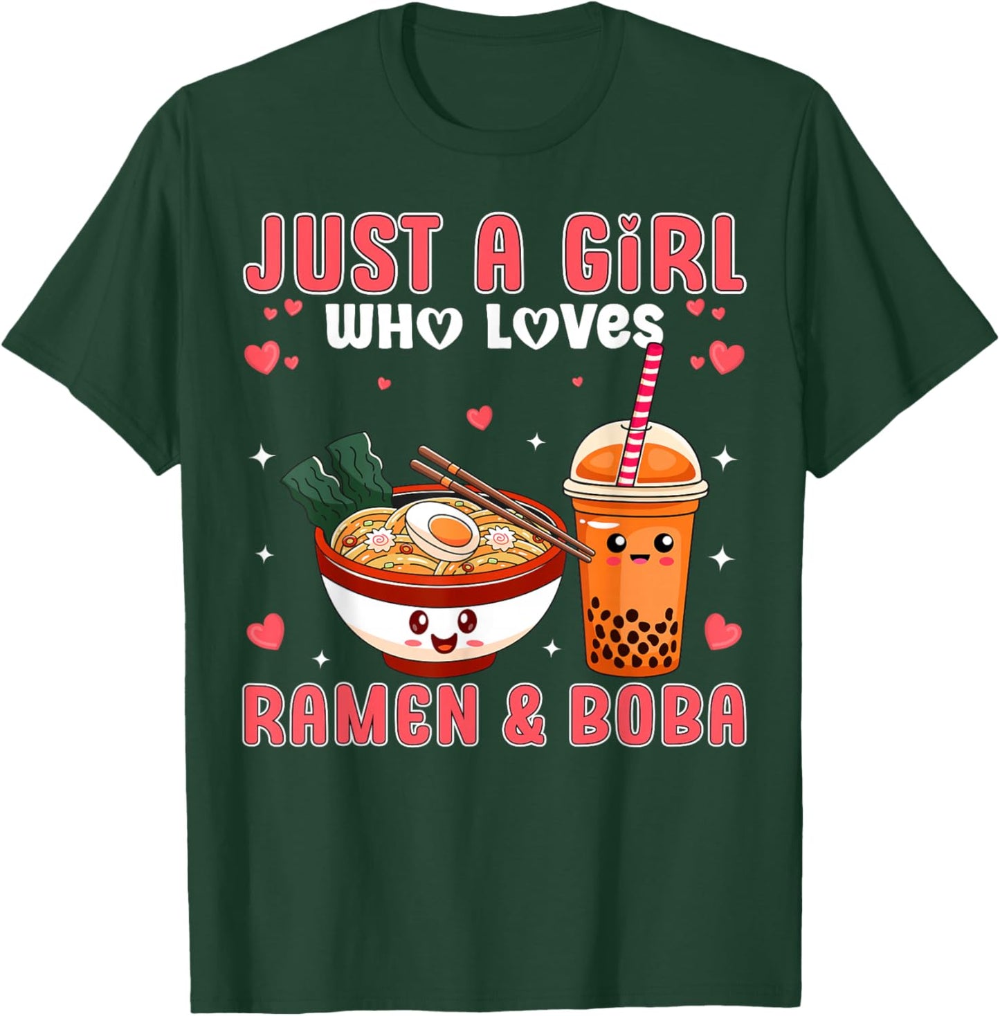 Cute Just a Girl Who Loves Ramen And Boba Japan Bubble Tea T-Shirt - T-Shirt | Forest