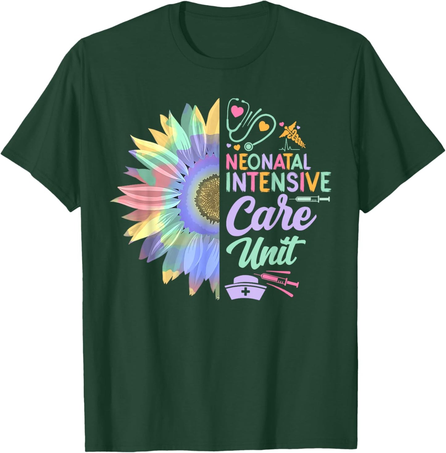 Neonatal Intensive Care Unit Funny Nurse Sun Flowers T-Shirt - T-Shirt | Forest
