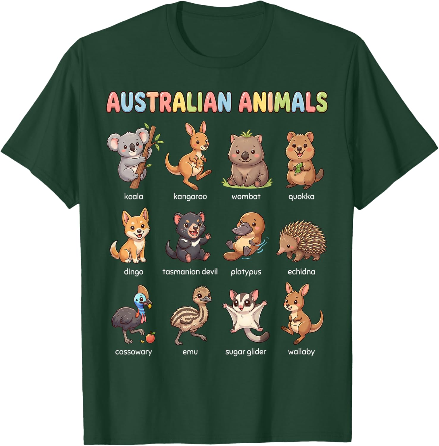 Australian Animals for Kids Learning Chart Cute Aussie T-Shirt - T-Shirt | Forest