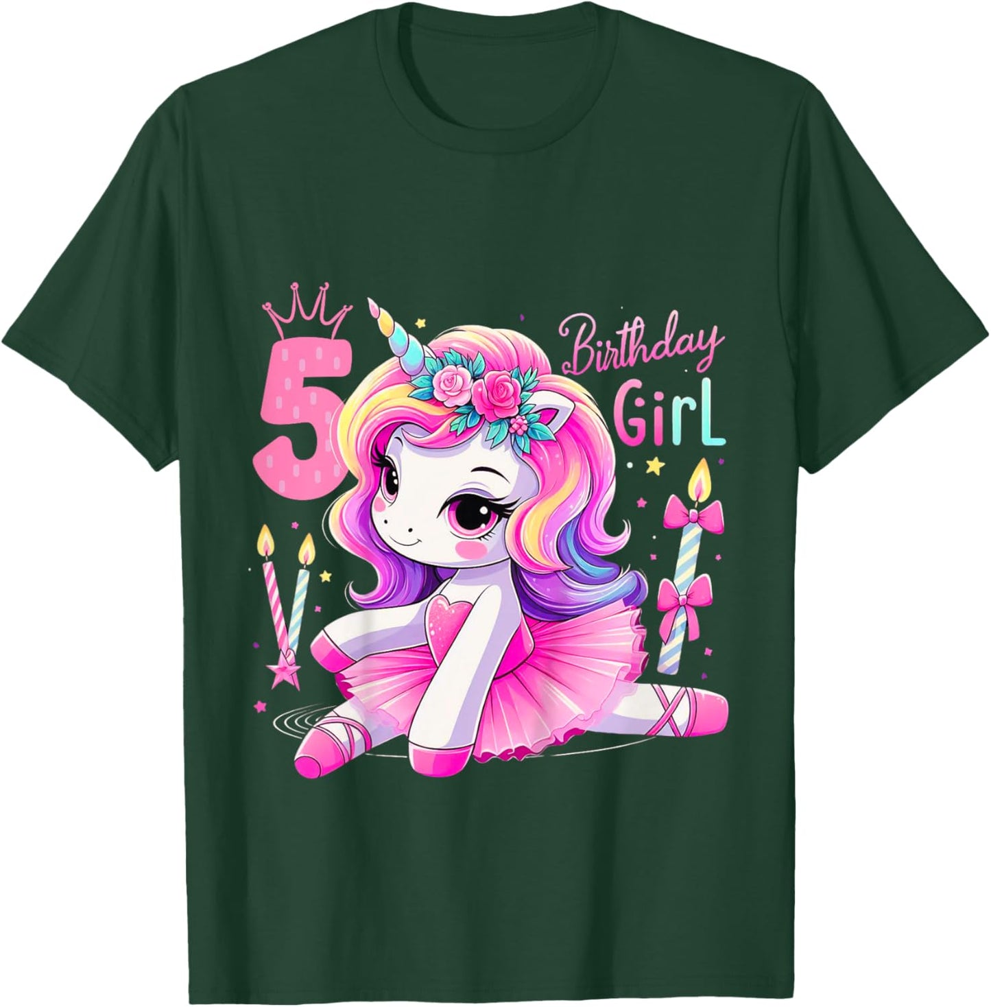 5th Birthday Girl Unicorn Ballet Five 5 Year Old Ballerina T-Shirt - T-Shirt | Forest