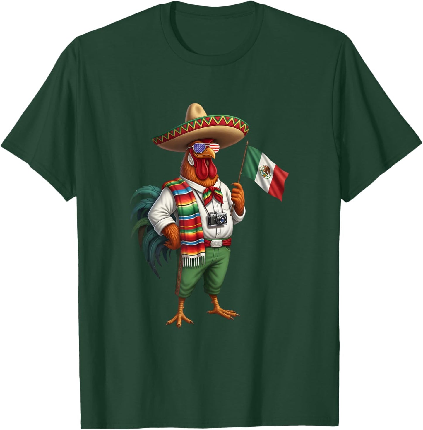 Mexican Rooster Chicken Mexico Flag American Sunglasses T-Shirt - T-Shirt | Forest