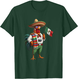 Mexican Rooster Chicken Mexico Flag American Sunglasses T-Shirt - T-Shirt | Forest