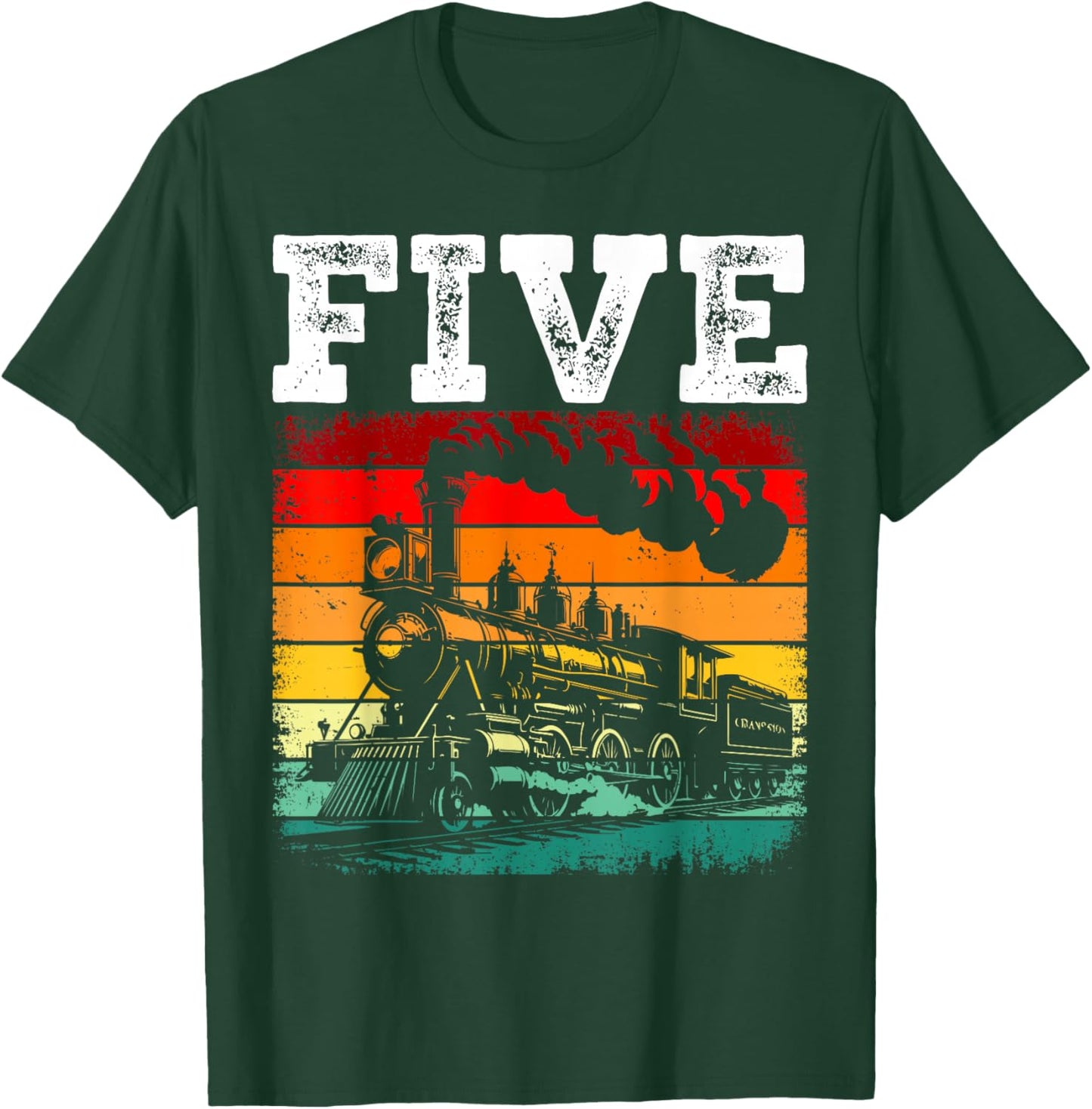 5 Year Old Boy Trains 5th Birthday Locomotive Train T-Shirt - T-Shirt | Forest
