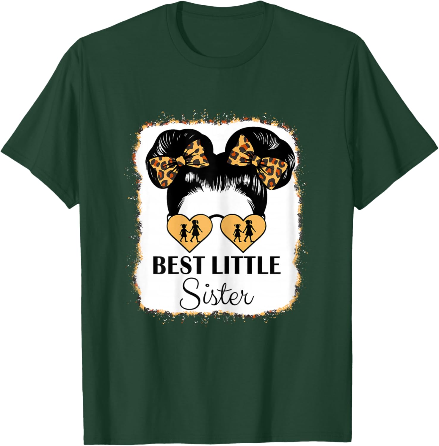 Best LittleSister Bleached Leopard Cute Little Sis T-Shirt - T-Shirt | Forest