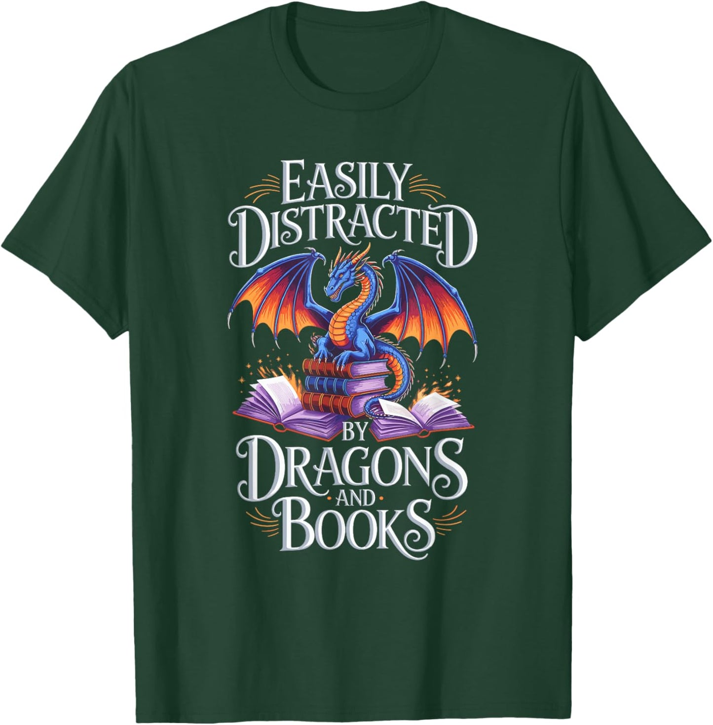 Easily Distracted By Dragons And Books T-Shirt - T-Shirt | Forest
