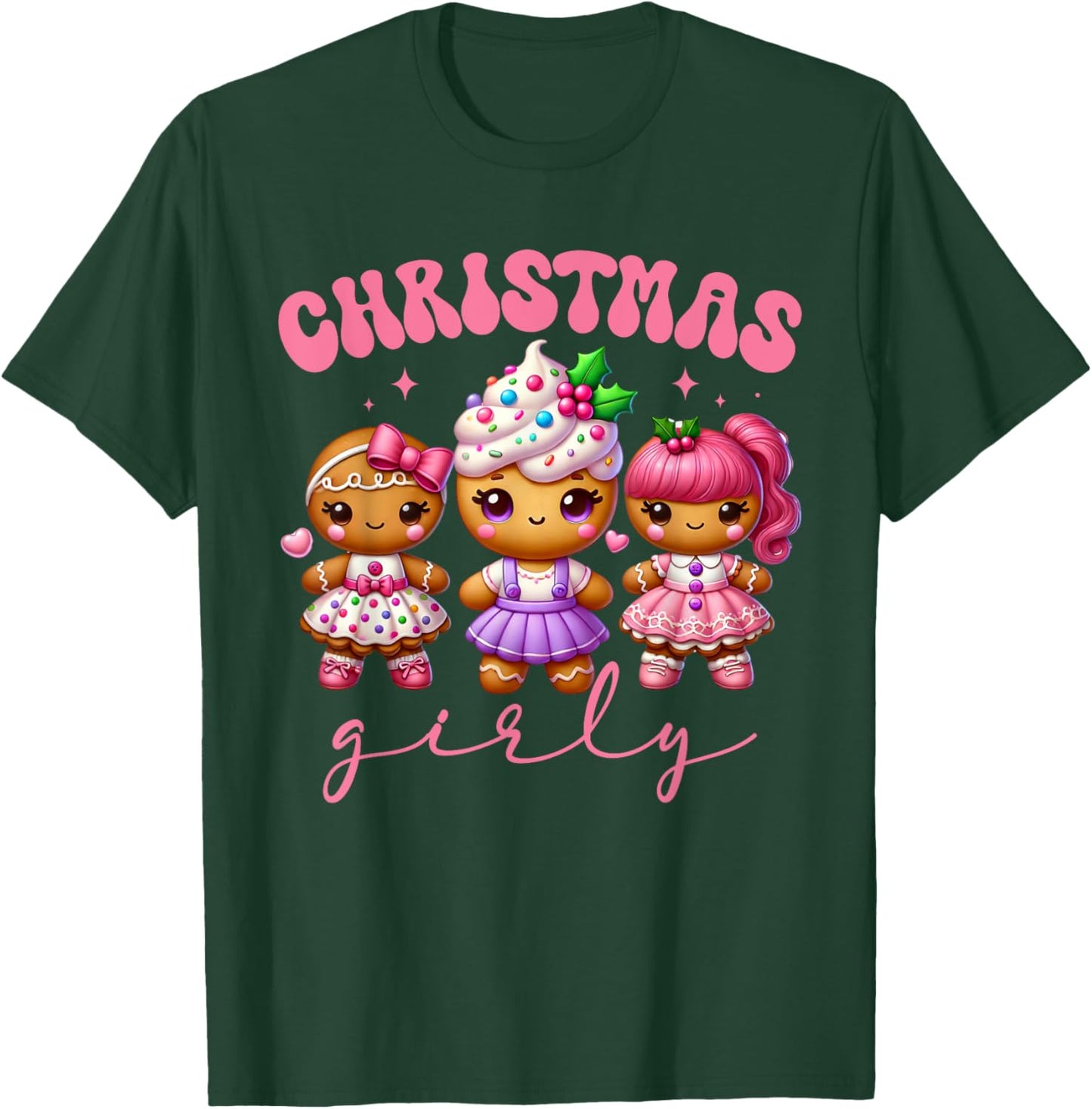 Pink Cute Gingerbread Christmas Girly Pajama Outfits T-Shirt - T-Shirt | Forest