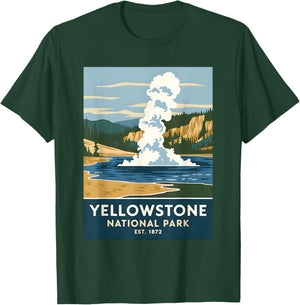 Yellowstone National Park Vintage Camping Hiking Men Women T-Shirt - T-Shirt | Forest