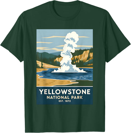 Yellowstone National Park Vintage Camping Hiking Men Women T-Shirt - T-Shirt | Forest