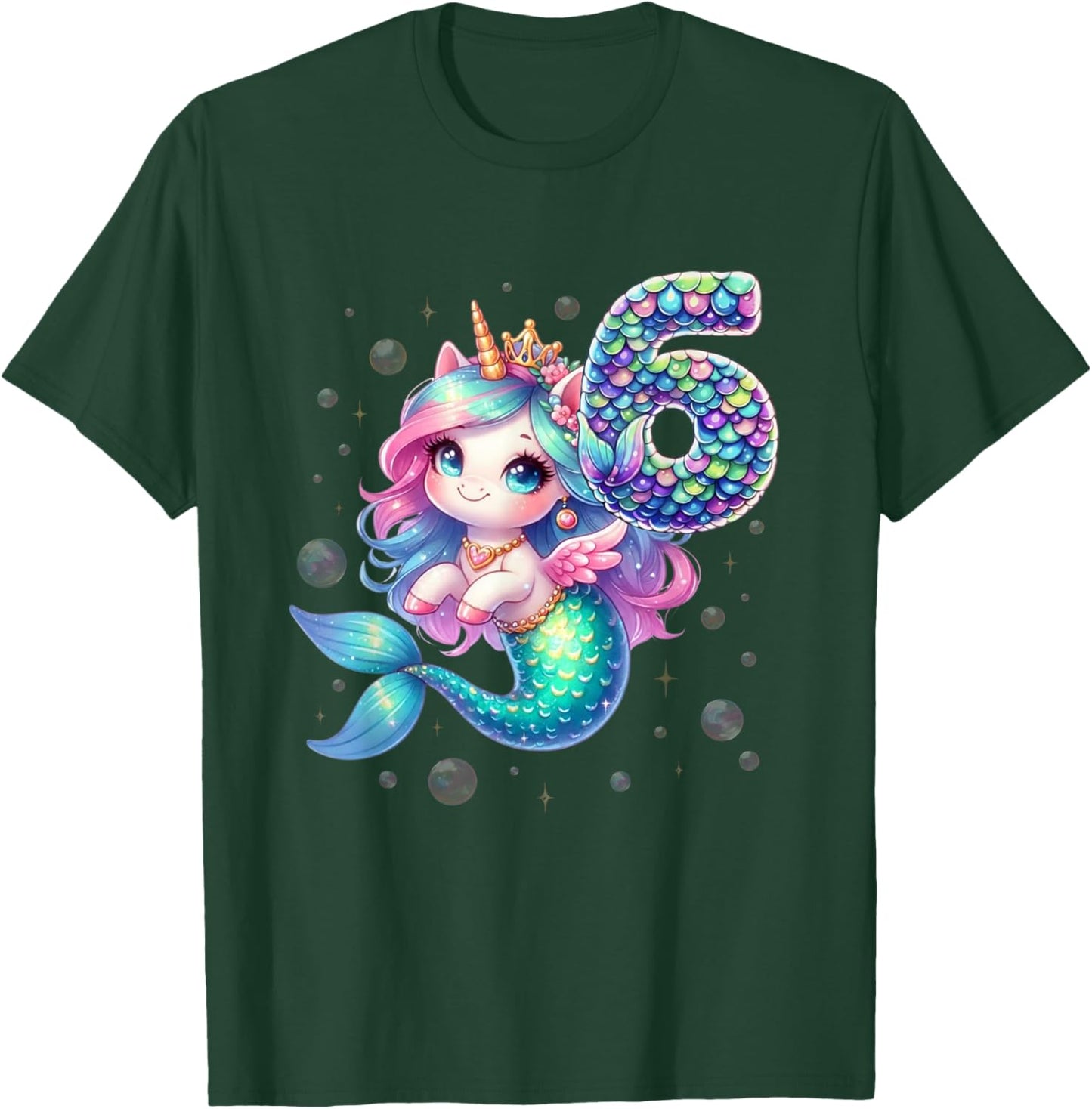 Unicorn Mermaid 6th Birthday 6 Year Old Party Girls Outfit T-Shirt - T-Shirt | Forest