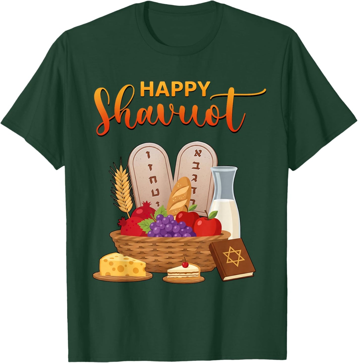 Happy Shavuot Fruits Food Israel Jewish Harvest Celebrations T-Shirt - T-Shirt | Forest
